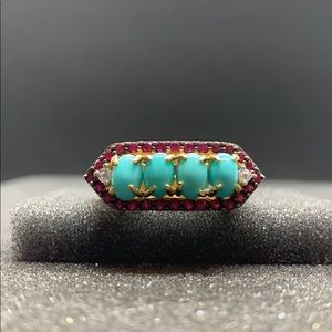 Rarities Turquoise Ruby & Zircon SS Vermeil Ring